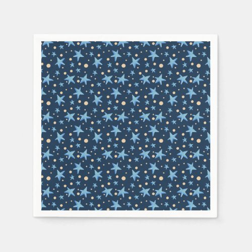 Cute Navy Blue Star Patterned Party Napkins