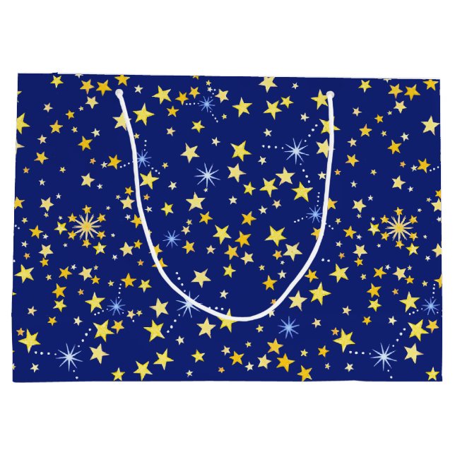Cute Navy Blue Star Print Seamless Pattern Pretty Large Gift Bag (Back)