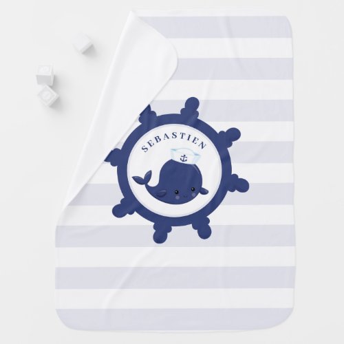 Cute Navy Blue Whale Nautical Boys Baby Blanket