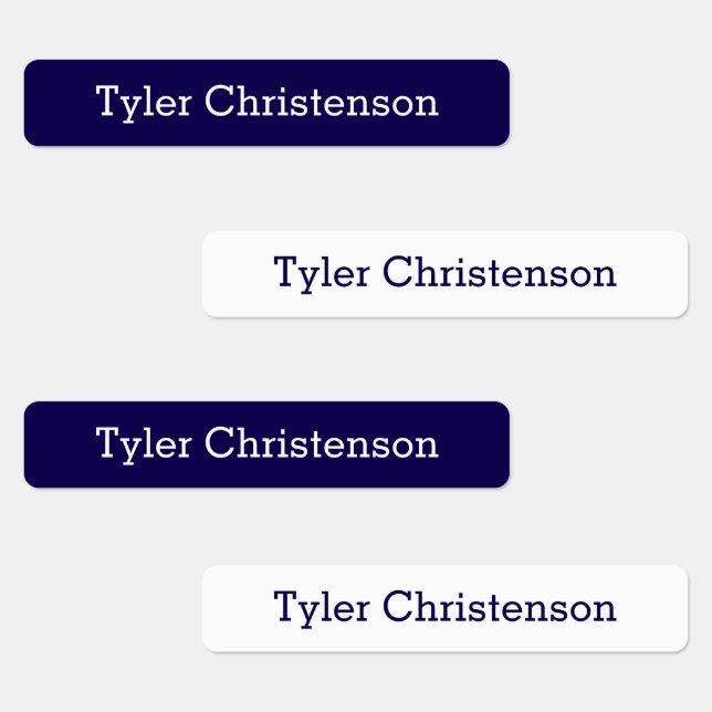 Cute Navy Blue White Boy's Name Waterproof Skinny Kids' Labels (Group)