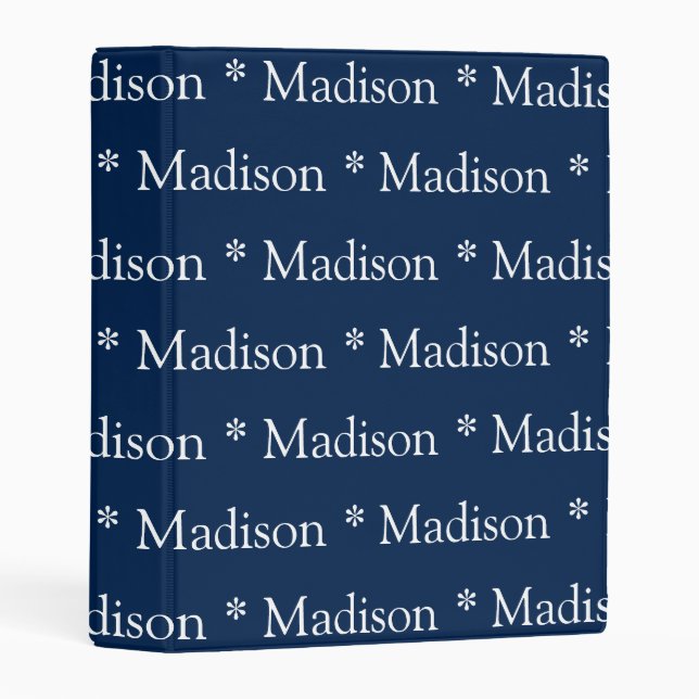 Cute navy blue white custom name monogram pattern mini binder (Front/Spine)