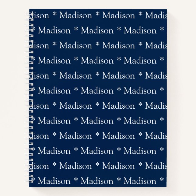 Cute navy blue white custom name pattern recipe notebook (Front)