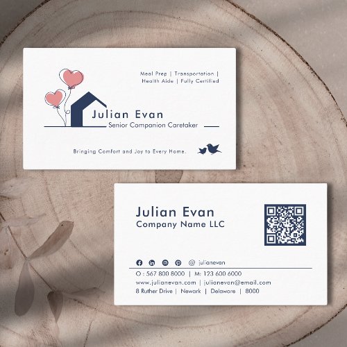 Cute Navy blue White House Logo Senior Caregiver Business Card