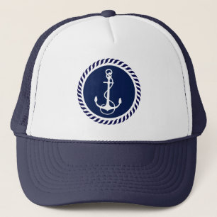 Cute Navy Blue & White Nautical Boat Anchor 2 Trucker Hat