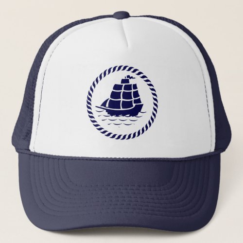 Cute Navy Blue  White Nautical Boat Trucker Hat