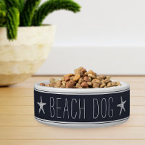 Cute Navy Blue & White Starfish Beach Dog Bowl