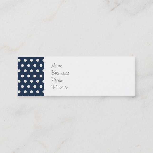 Cute Navy Blue White Tiny Little Polka Dots Gifts Mini Business Card (Front)