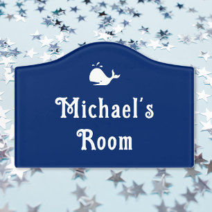 Cute Navy Blue White Whale Nursery Boys Kids Room Door Sign