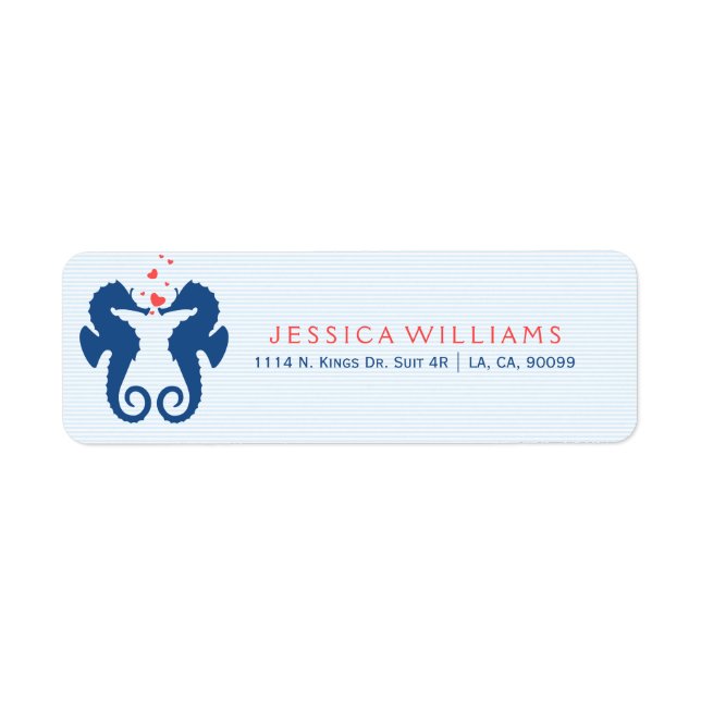 Cute Navy Blued Sea-Horses In Love Label (Front)