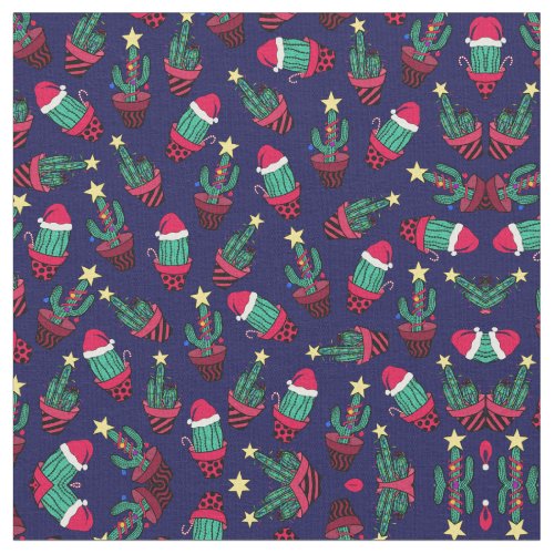 Cute Navy Decorated Cactus Tree Christmas Lights Fabric