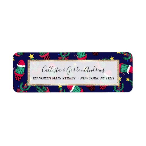 Cute Navy Decorated Cactus Tree Christmas Lights Label