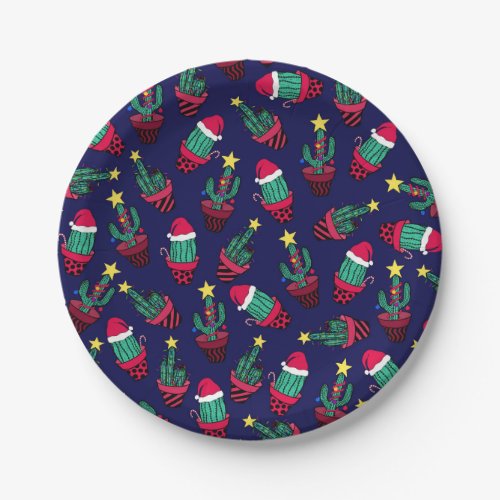 Cute Navy Decorated Cactus Tree Christmas Lights Paper Plates