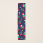 Cute Navy Decorated Cactus Tree Christmas Lights Scarf<br><div class="desc">This cute, artistic, and fun Christmas holiday design is perfect for the festive and cheery season. It features a hand-drawn red, green, black, and multicolored decorated cactus trees illustration; including garland, lights, ornaments, candy cane, star toppers, and a Santa Claus hat on top of a bed of white snow and...</div>
