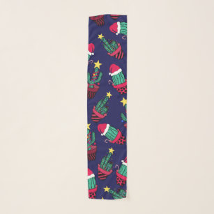 Cute Navy Decorated Cactus Tree Christmas Lights Scarf