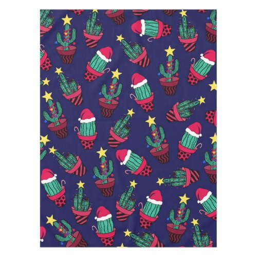 Cute Navy Decorated Cactus Tree Christmas Lights Tablecloth