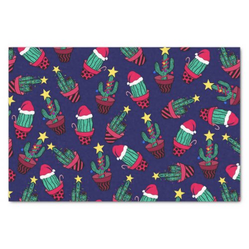 Cute Navy Decorated Cactus Tree Christmas Lights Tissue Paper