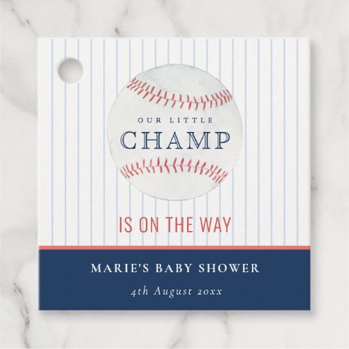 Cute Navy Our Little Champ Baseball Baby Shower Favor Tags