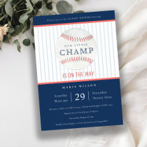 Cute Navy Our Little Champ Baseball Baby Shower Invitation