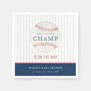 Cute Navy Our Little Champ Baseball Baby Shower Napkins