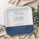 Cute Navy Our Little Champ Baseball Baby Shower Paper Plates<br><div class="desc">For any further customisation or any other matching items,  please feel free to contact me at yellowfebstudio@gmail.com</div>