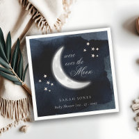 Cute Navy Over the Moon Glowing Stars Baby Shower