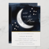 Cute Navy Over the Moon Stars Baby Shower Invite (Front/Back)