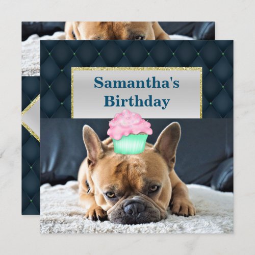 CUTE NAVY QUILT BULLDOG BIRTHDAY PARTY INVITATION