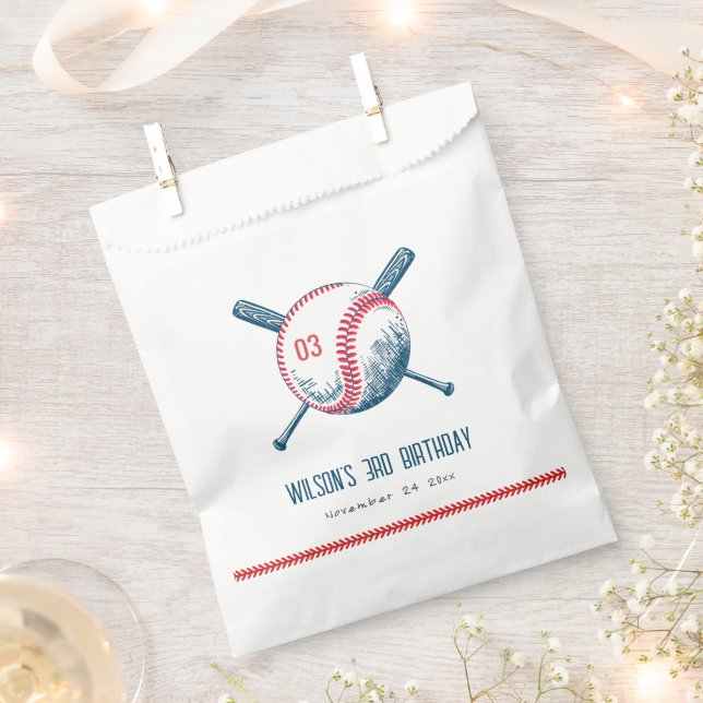 Cute Navy Red Baseball Bat Star Kids Birthday Favor Bag (Clipped)