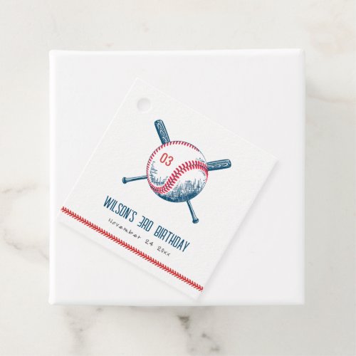 Cute Navy Red Baseball Bat Star Kids Birthday Favor Tags