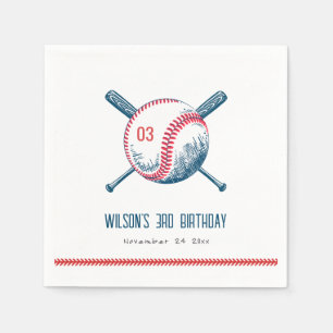 Cute Navy Red Baseball Bat Star Kids Birthday Napkins