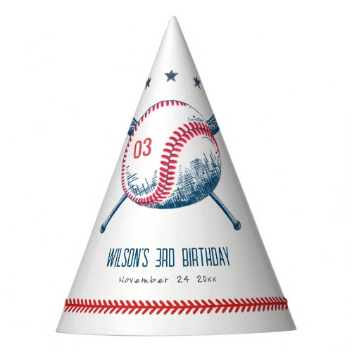 Cute Navy Red Baseball Bat Star Kids Birthday Party Hat