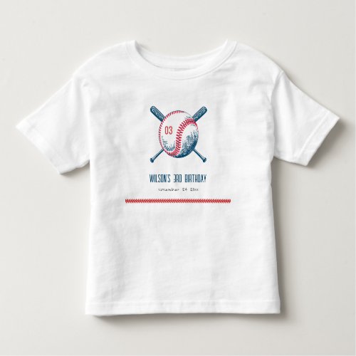 Cute Navy Red Baseball Bat Star Kids Birthday Toddler T_shirt