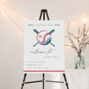 Cute Navy Red Baseball Kids Birthday Welcome Foam Board