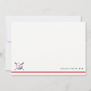 Cute Navy Red Baseball Kids Photo Birthday Note Card