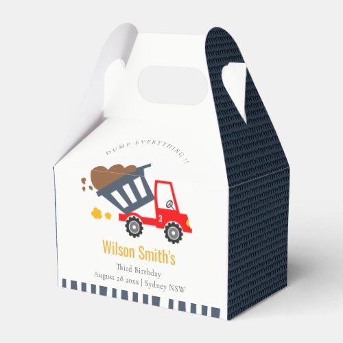Cute Navy Red Dump Truck Kids Any Age Birthday Favor Boxes