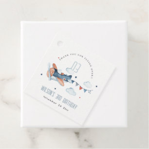 Cute Navy Rust Kids Plane Stars Sky Cloud Birthday Favor Tags