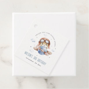 Cute Navy Rust Kids Plane Stars Sky Teddy Birthday Favor Tags