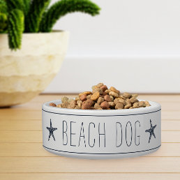 Cute Navy &amp; White Starfish Beach Dog Bowl
