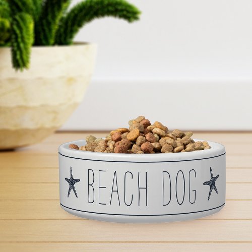 Cute Navy  White Starfish Beach Dog Bowl