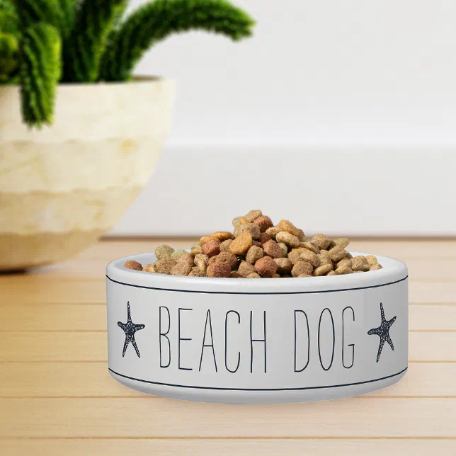 Cute Navy White Starfish Beach Dog Bowl Zazzle