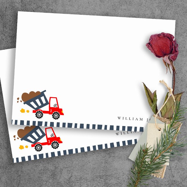 Cute Navy Yellow Dump Truck Any Age Birthday  Note Card (Creator Uploaded)