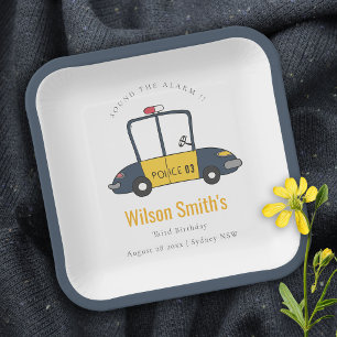 Cute Navy Yellow Police Car Kids Any Age Birthday Paper Plates