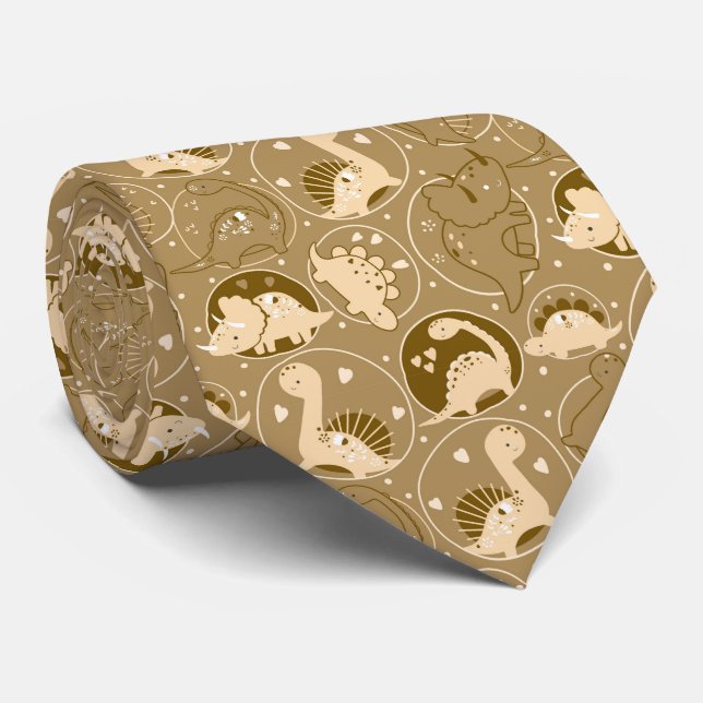 Cute Neck Tie with Adorable Dinosaur Pattern (Rolled)