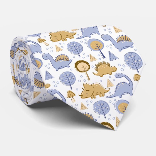 Cute Neck Tie with Adorable Dinosaur Pattern (Rolled)