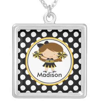 Cute Necklace Cheerleader Black Polka Dots Pendant by celebrateitgifts at Zazzle