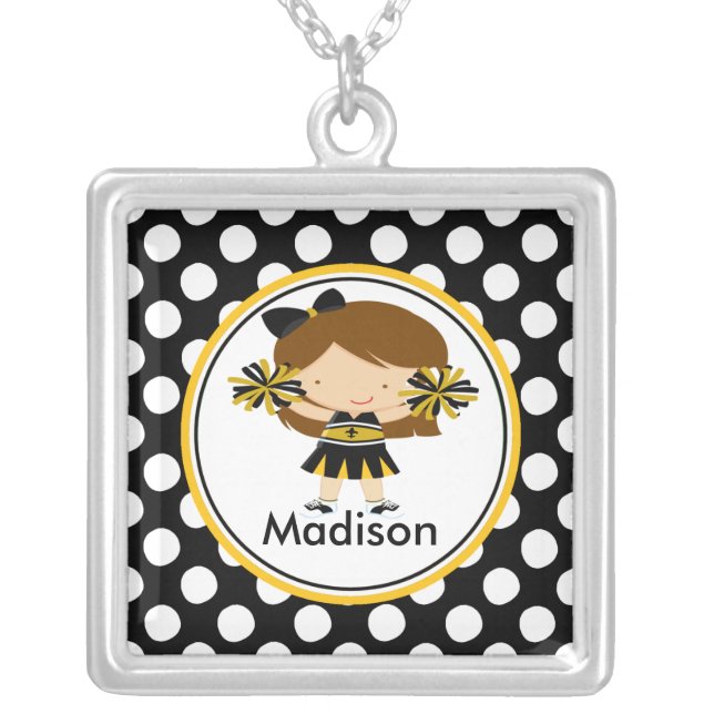 Cute Necklace Cheerleader Black Polka Dots Pendant (Front)