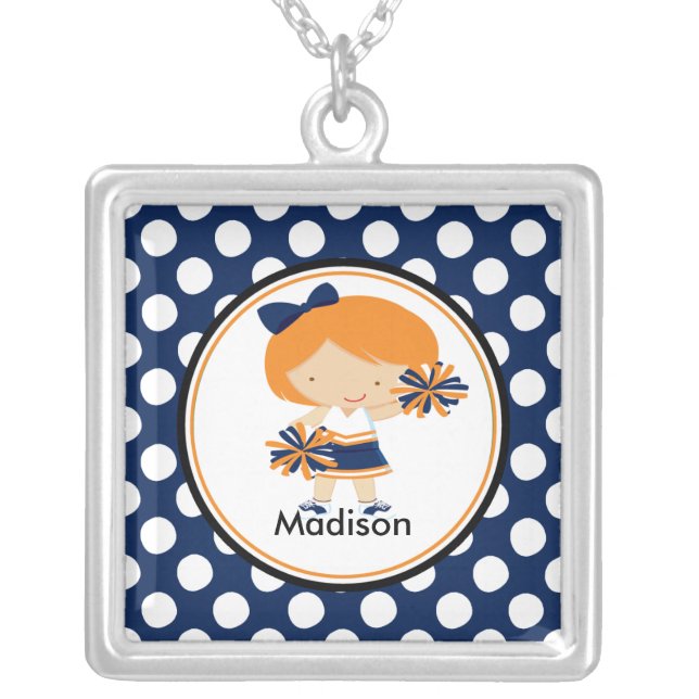 Cute Necklace Cheerleader Blue Polka Dots Pendant (Front)