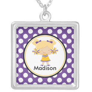 Cute Necklace Cheerleader Purple Polka Dot Pendant
