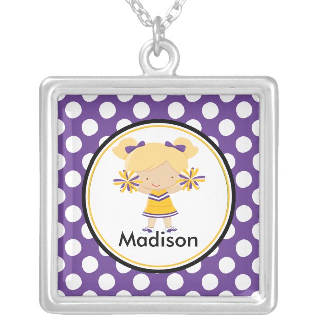 Cute Necklace Cheerleader Purple Polka Dot Pendant (Front)