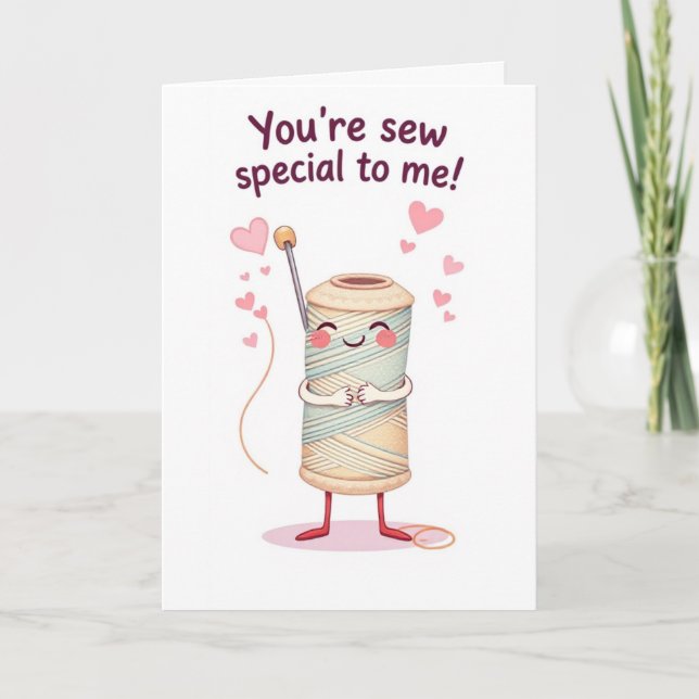 Cute Needle and Thread Kids Valentines Day Holiday Card (Front)